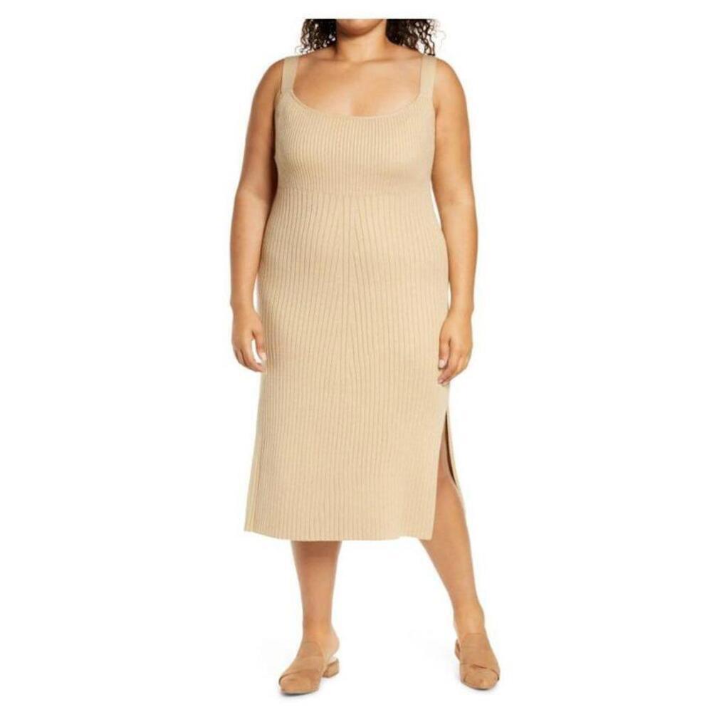 WAYF Gillian Ribbed Tank Dress In Khaki Plus Size 2X